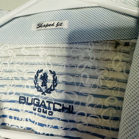 Bugatchi Uomo Blue White Floral Deisgn Classic Fit Collared Button Down Shirt XL - Picture 4 of 13